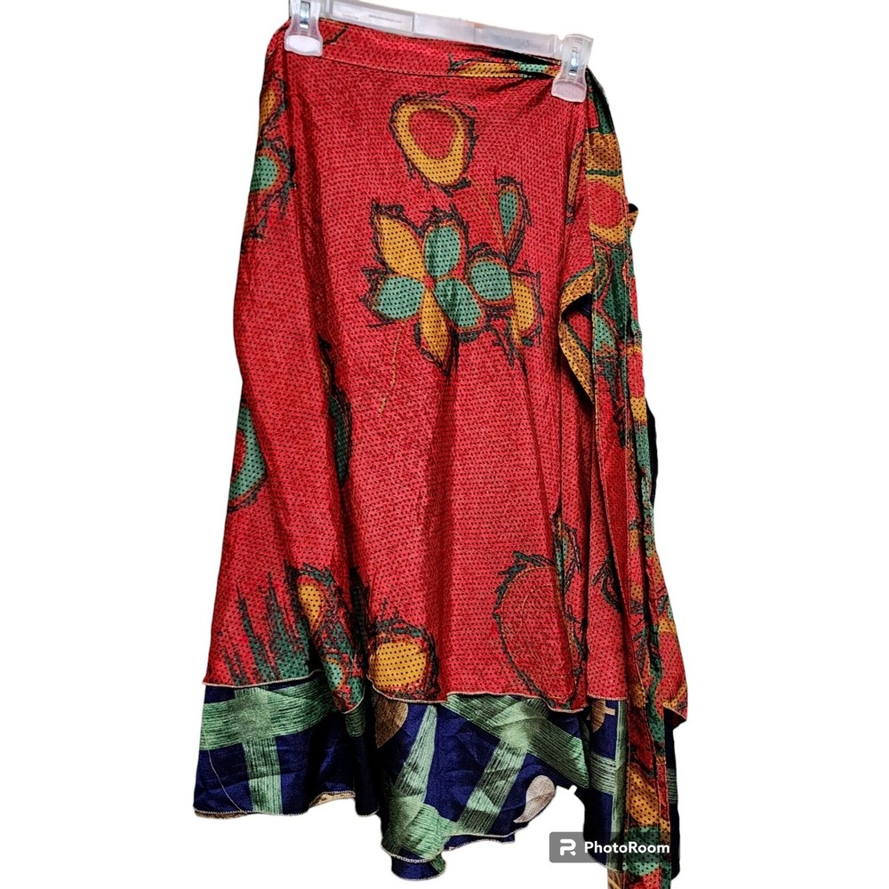 Reversible Silk Wrap Skirt One Size Fits Most Boho Hippie Vintage